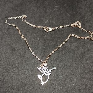 Silver Tone Angel Pendant Necklace Delicate Chain